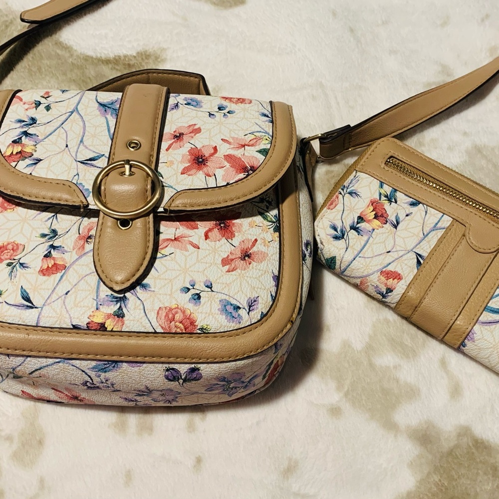 Floral Tan Women's Bag Set